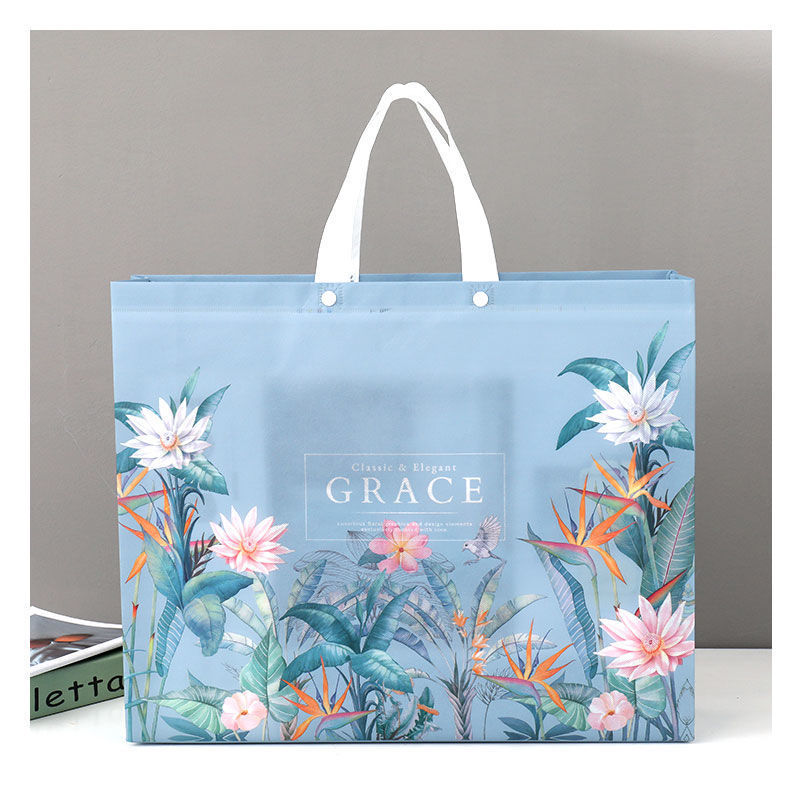 四件套包装袋抱枕手提袋夏凉被毛毯婚庆件套收纳袋 蓝灰色花 1个