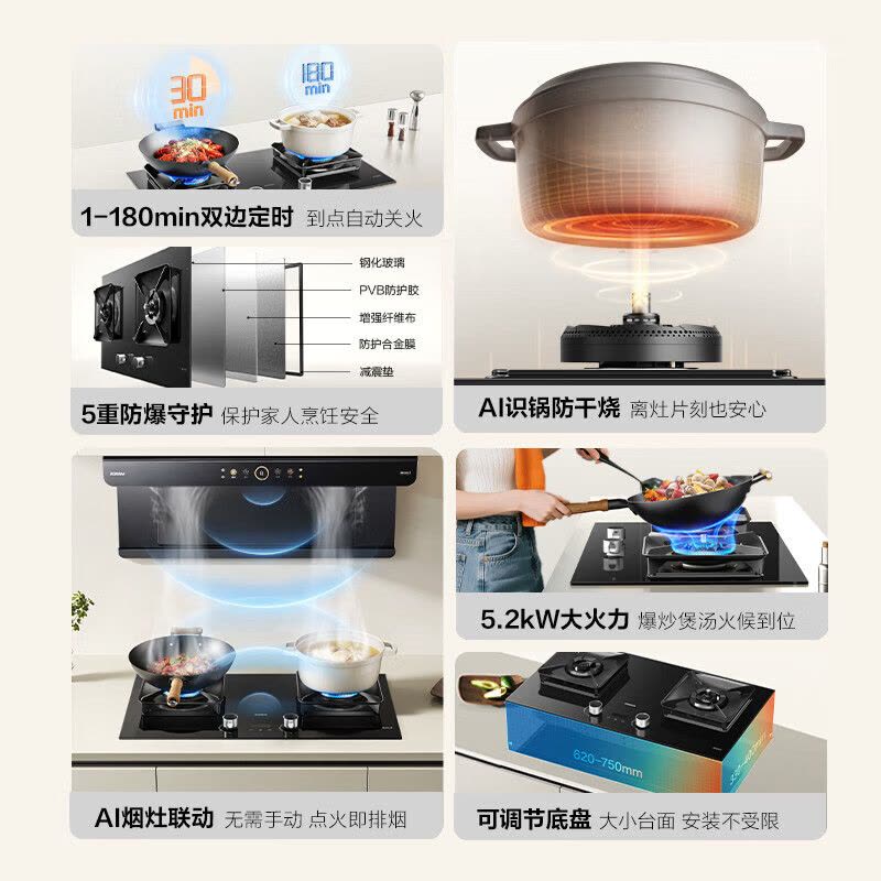老板(Robam)[定时+联动+防干烧]JZY-51B0AS燃气灶液化气4.8kW火力煤气灶68%热效率灶具猛火灶台图片