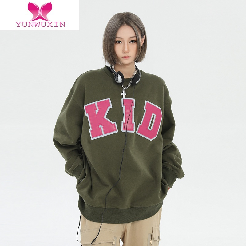 yunwuxin打怪 基础款国潮美式复古圆领卫衣女秋季潮ins情侣装宽松长袖