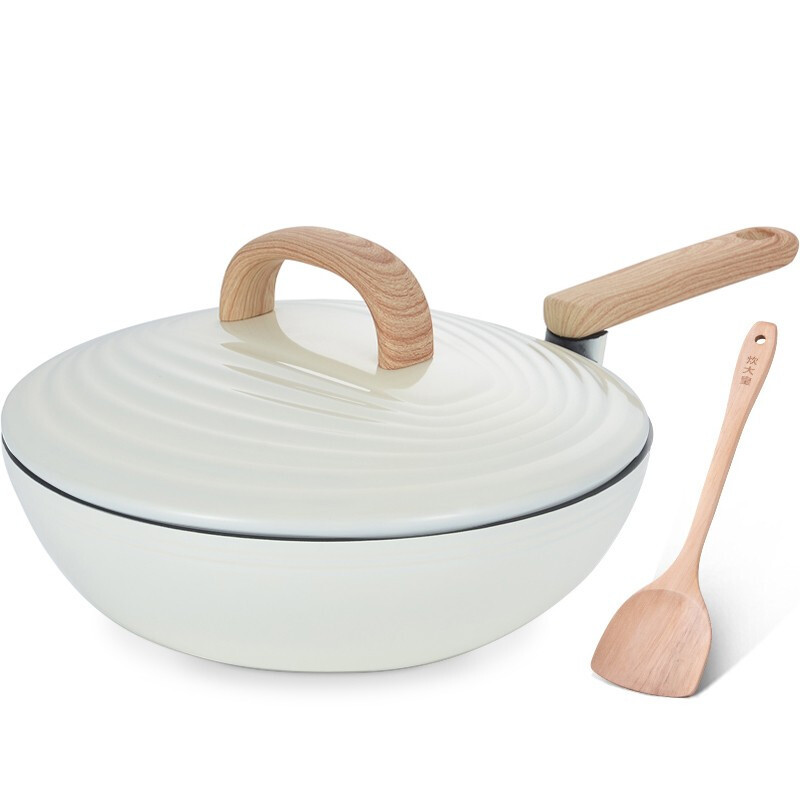 [新品]炊大皇不粘锅30cm炒锅家用炒菜锅具平底锅电磁炉燃气煤气灶明火通用米白色CG30NLB