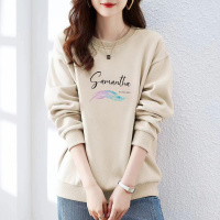 卫衣女秋冬新款休闲百搭时尚潮流宽松显瘦慵懒风圆领上衣服女外穿_245 L建议110-125斤 杏色圆领【不加绒】羽毛
