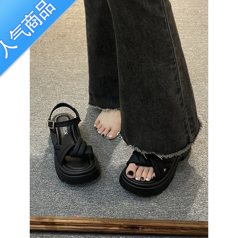 SUNTEK法式时尚百搭凉鞋女2023夏新款设计感小众休闲沙滩鞋配裙子罗马鞋高清大图