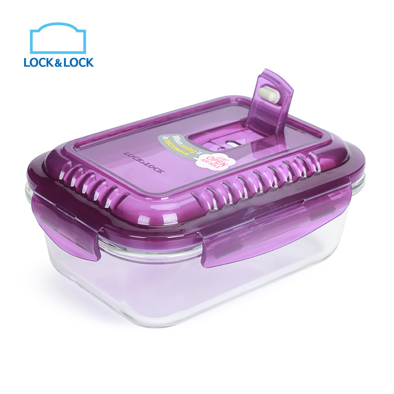 乐扣乐扣 (lock&lock) 透气孔格拉斯 微波炉饭盒 耐热玻璃保鲜盒 紫色 LLG445VOL 1L