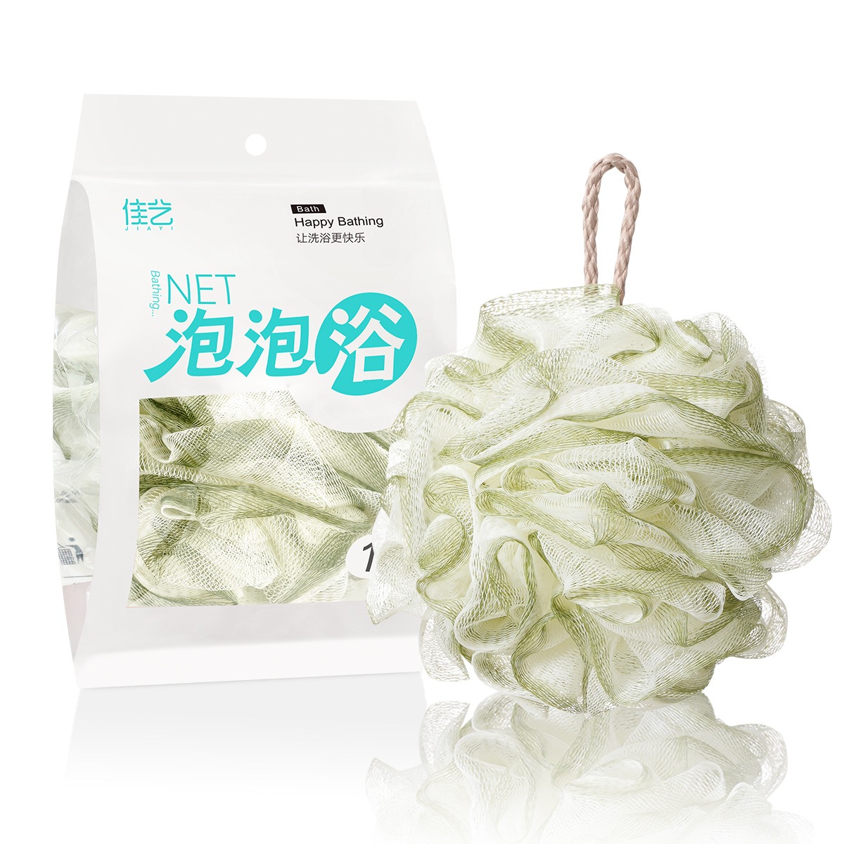 丽佳邦沐浴球不散花耐用加大号高档装独立包装洗澡浴花浴球搓澡球绿/白【渐变】独立精装约50G
