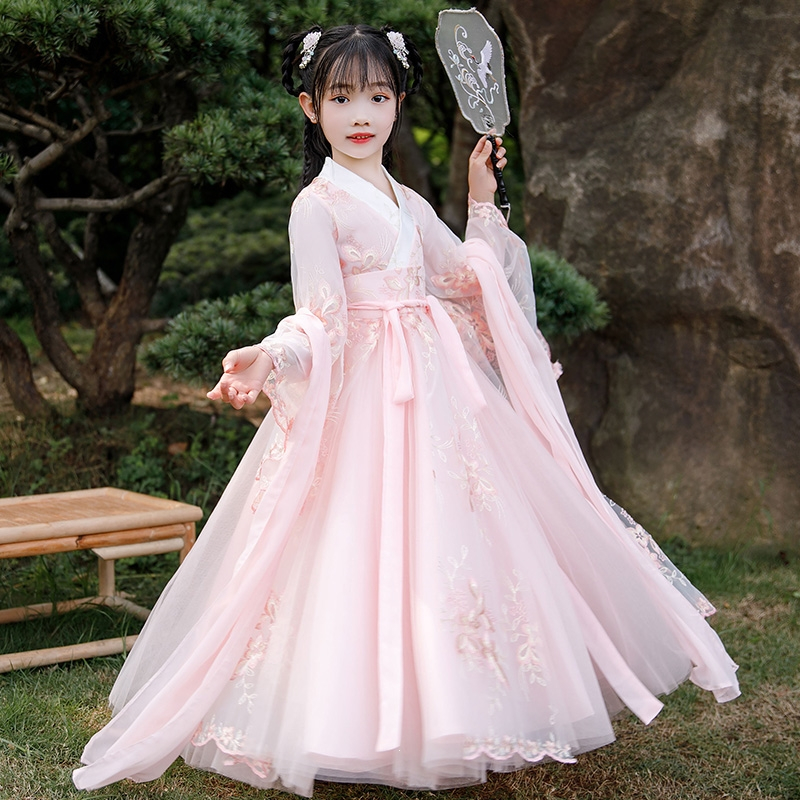 女童古装超仙汉服古风襦裙智扣春秋儿童装唐装中国风小女孩连衣裙冬季