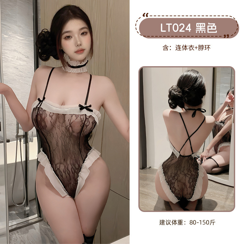 九里晴川蕾丝花边网纱透视连体衣魅力性感纯欲风睡衣诱惑小胸睡衣 九里晴川LT024【暗纹开裆连体衣】 均码 九里晴川LT024【暗纹开裆连体衣】 均码