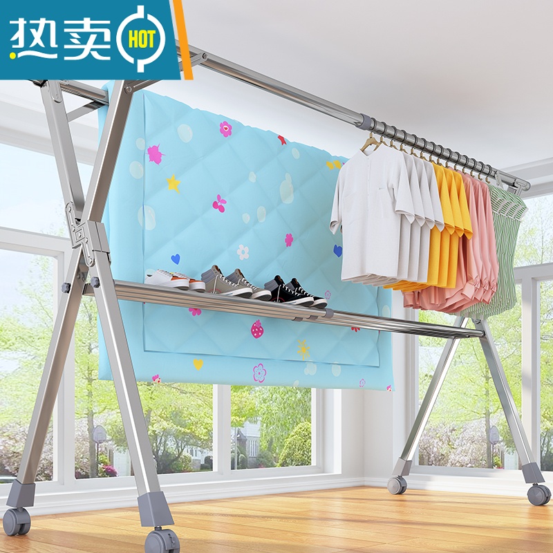 敬平加粗不锈钢折叠晾衣架落地室内外家用阳台伸缩晒被子器 ⭐⭐加高特粗加厚1.6米 大高清大图