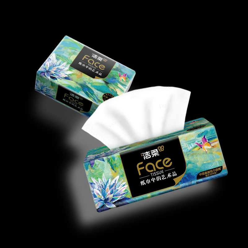 洁柔 抽纸 加厚 br128-10*2 可湿水面巾纸4层80抽*10包 面巾纸 柔软亲肤 大气典雅高清大图