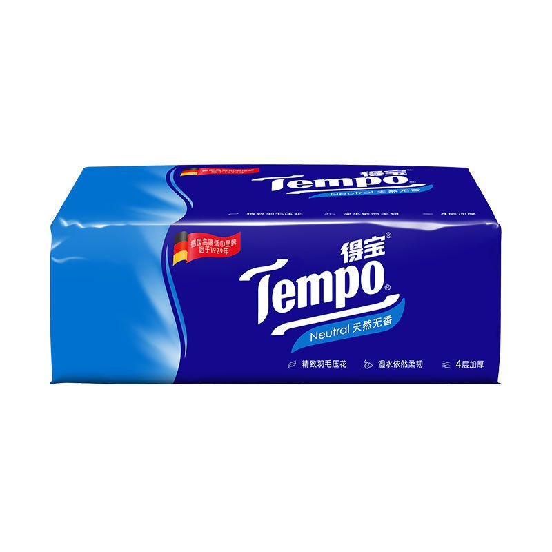 得宝抽纸 Tempo德宝4层加厚90抽卫生纸 18包整箱 T2275-C
