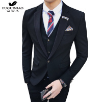 富贵鸟（FUGUINIAO）西服套装男士三件套青年韩版修身休闲新郎结婚礼服英伦风帅气西装