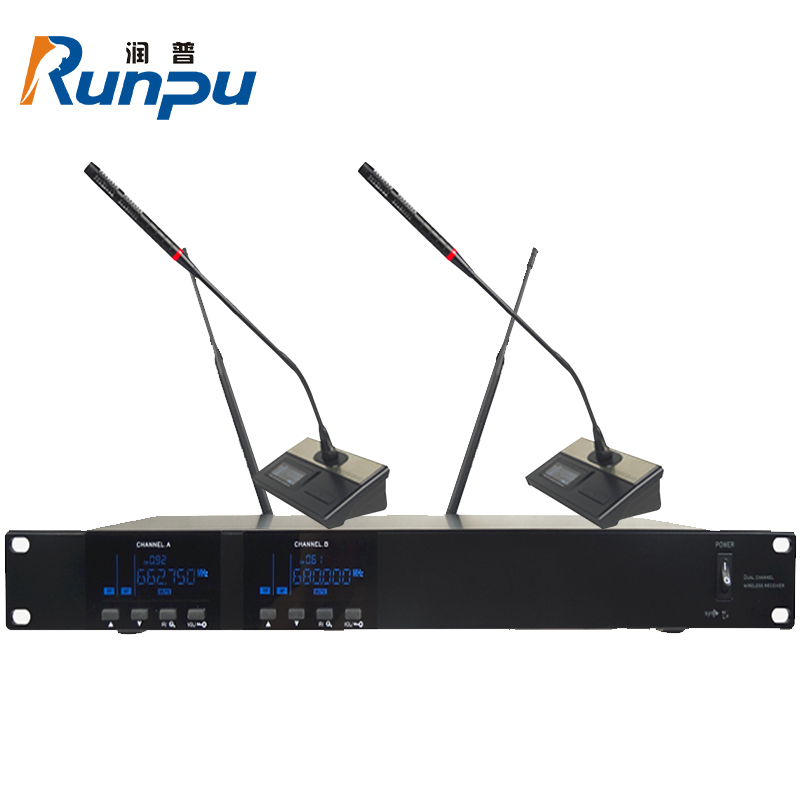 润普Runpu RP-WH9002E 会议室礼堂报告厅直播/演讲/智慧教育真分集专业无线一拖二鹅颈式麦克风