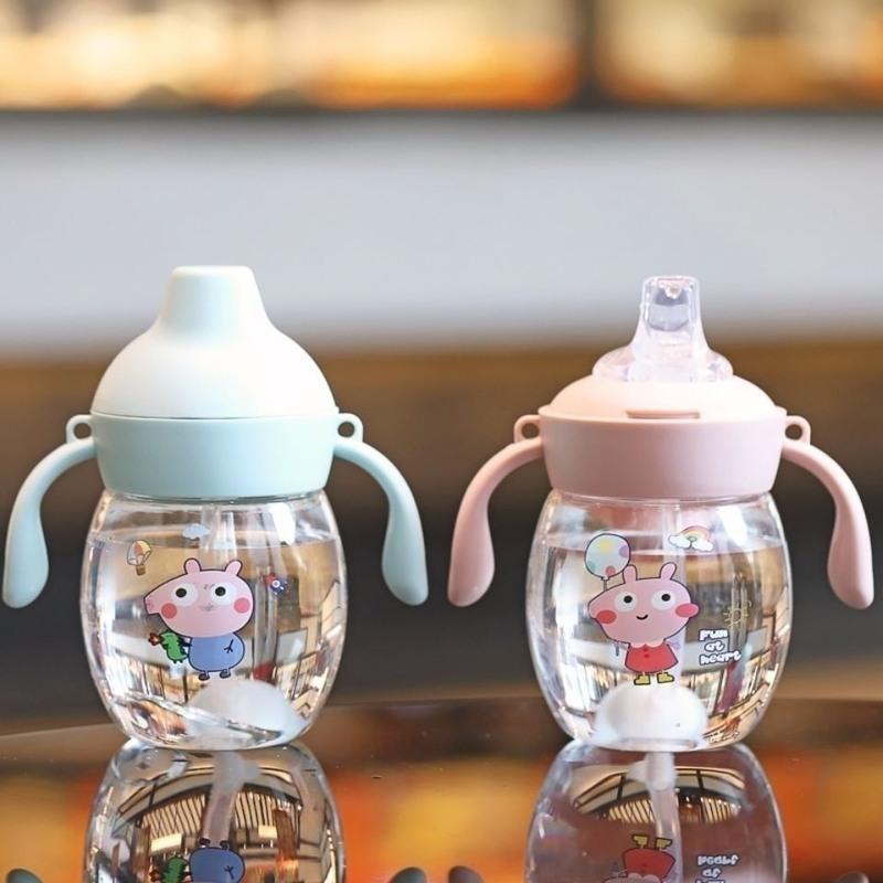 婴幼儿鸭嘴杯学饮防呛两用训练奶瓶带刻度重力球手柄背带两用防摔 绿色加厚款480ml+吸管刷+彩盒