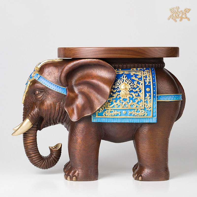 美帮汇全铜摆件 《吉象换鞋凳》 家居工艺品 大象摆件 客厅摆件高清大图