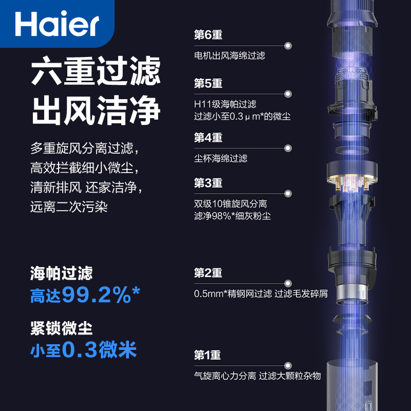 海尔(Haier) 无线吸尘器家用除螨吸拖一体机手持仪立式洗地机除尘器吸地尘机大吸力功率清洁机 HZ-G9B