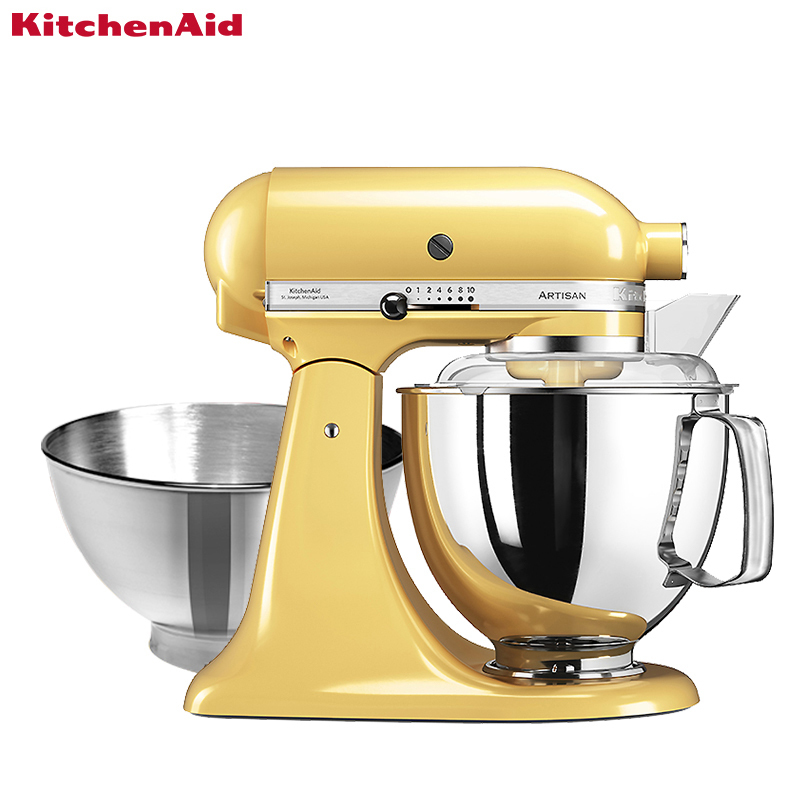 凯膳怡(KitchenAid) 4.8L抬头式厨师机5QT双碗家用小型和面机揉面搅拌机5KSM165PSC蜜糖黄