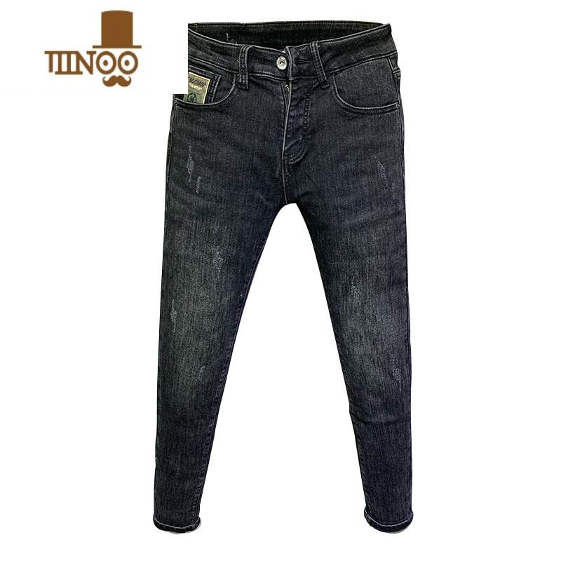 YANXU牛仔裤男士高端潮牌修身小脚2022年新款弹力百搭休闲长裤子高清大图