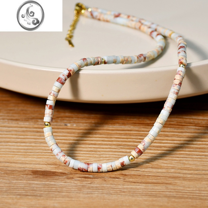 jimi欧美石彩色串珠项链女复古希腊情侣轻奢小众叠戴毛衣链锁骨链