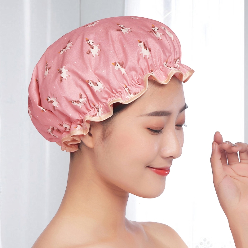 法耐双层浴帽女防水洗澡头套家用成人沐浴帽发套厨房防油烟帽洗澡帽