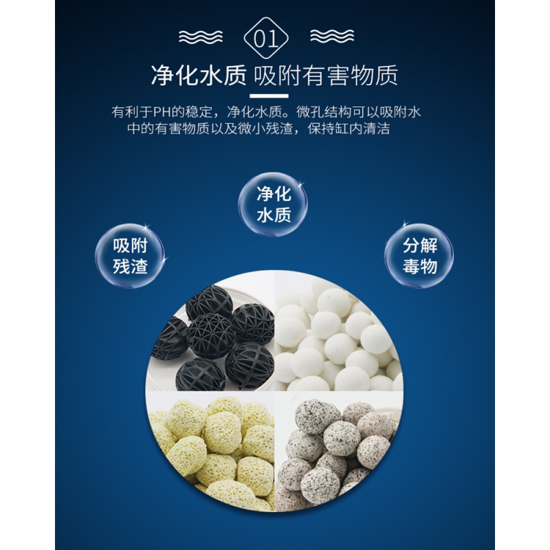 鱼缸滤材活性炭中空翻滚悬浮细菌屋O1玻璃杯陶瓷呼吸环火山岩高清大图