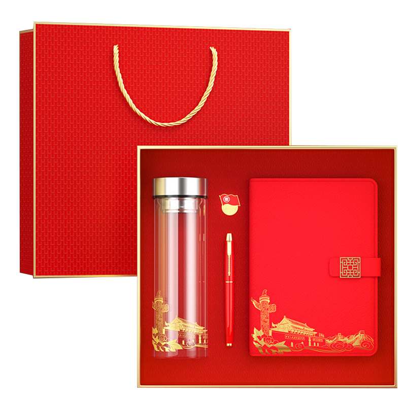 古卡维 可印字党员政治生日办公用品套装BL508 玻璃杯+会议笔+徽章+笔记本高清大图