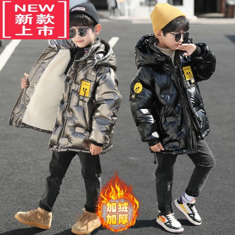 可莉允男童加绒加厚棉服冬款2022新款儿童冬季亮皮棉衣中大童休闲外套潮图片