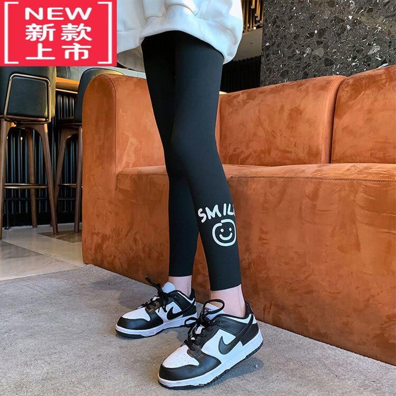 可莉允韩国女童冬时髦休闲百搭鲨鱼裤中大童女孩保暖网红笑脸加绒打底裤保暖裤图片