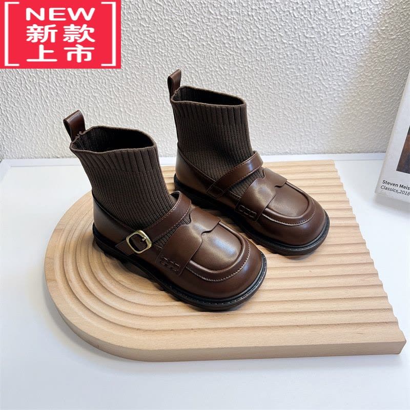 可莉允女童靴子英伦风皮靴2022秋冬短靴时尚小女孩弹力袜靴儿童袜子靴女图片