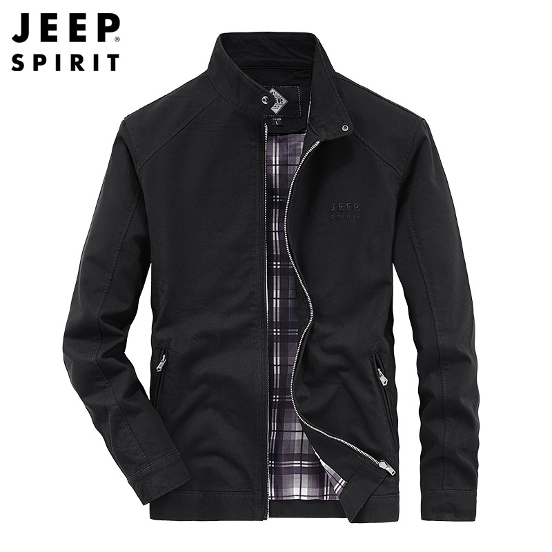 JEEPSPIRIT正品夹克男装棉质立领春季款吉普男士工装外套_478 XL 黑色