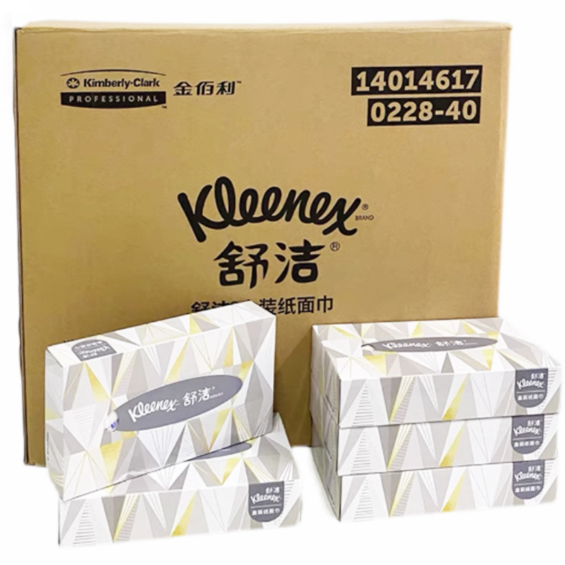 舒洁盒装抽纸 2层 80抽×72盒 整箱 L码大尺寸 原生木浆亲肤柔软面巾纸 0228-40