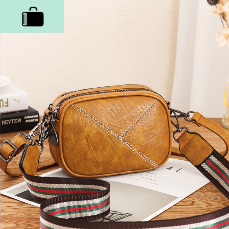 夏天软皮横款手机包女百搭ins斜挎迷你小包包宽肩带简约相机包潮NEWLAKE 黄色