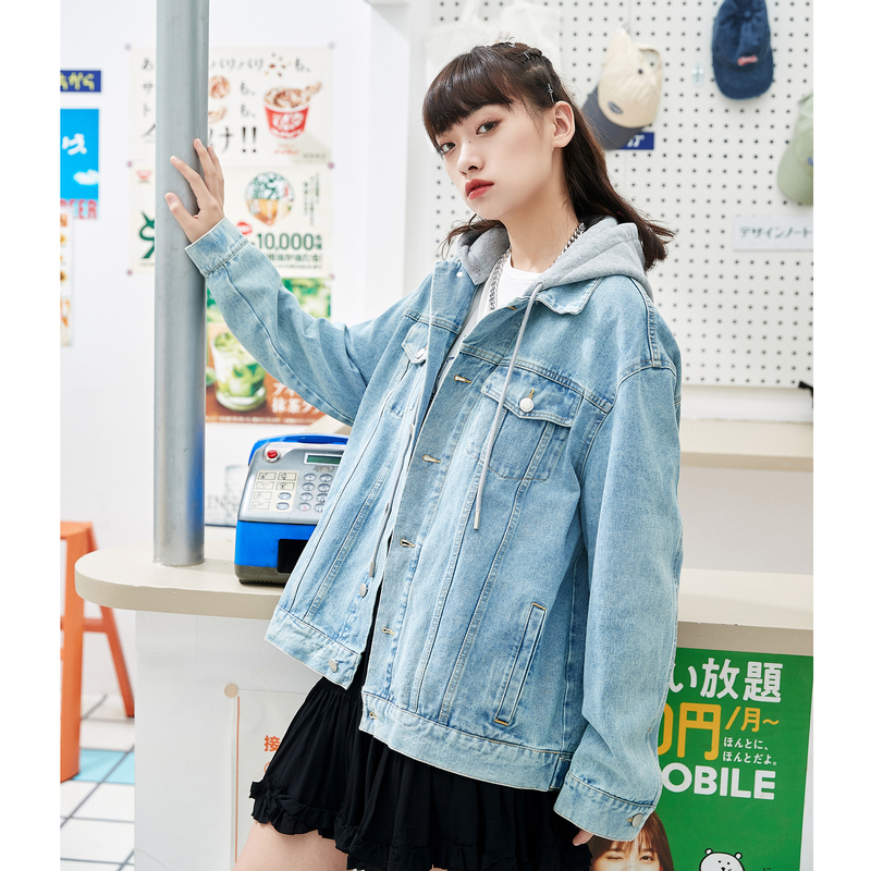 [1折价81.9元叠加优惠券]唐狮秋季新款连帽牛仔外套女ins潮小众超好看休闲上衣KVS