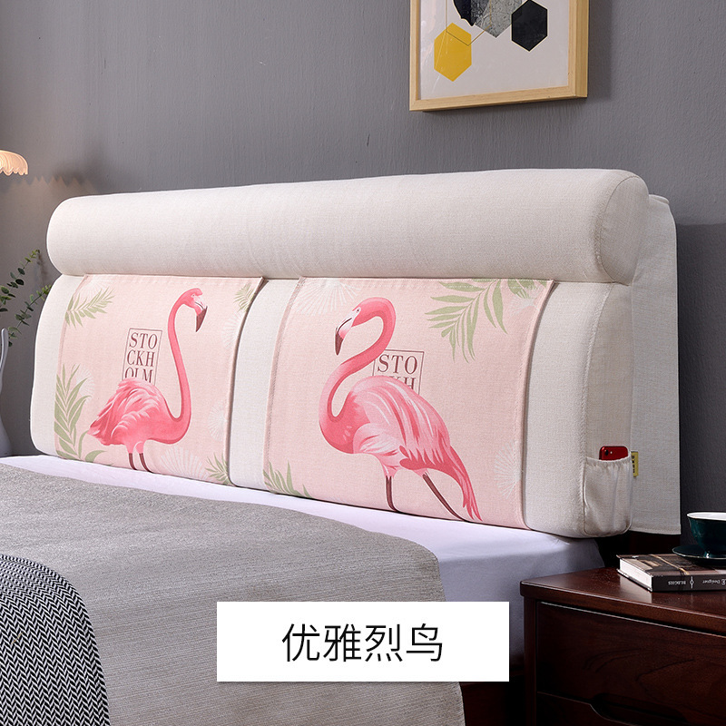 添福运 棉麻床头靠垫榻榻米贴墙软包双人大靠背免洗床头罩北欧自粘靠背床头软包双人榻榻米棉麻靠垫实木床靠垫定制 优雅烈鸟 长160*高60*厚12cm【有床头】