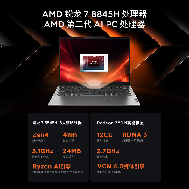联想(Lenovo)小新Pro16新品2024锐龙16英寸轻薄笔记本电脑(八核R7-8845H/16G/2T)灰 定制 2.5K高清120Hz高刷 网课学习学生联想官方自营旗舰