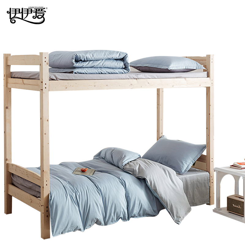 伊伊爱 YZDQHG0252216 纯棉纯色三件套160*210cm 浅蓝浅灰（单位：套）高清大图