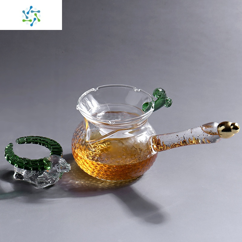 玻璃公道杯大号茶漏分茶器套装日式金箔锤纹防烫玻璃功夫茶具配件 三维工匠 水晶如意羊绿+锤纹流金公杯