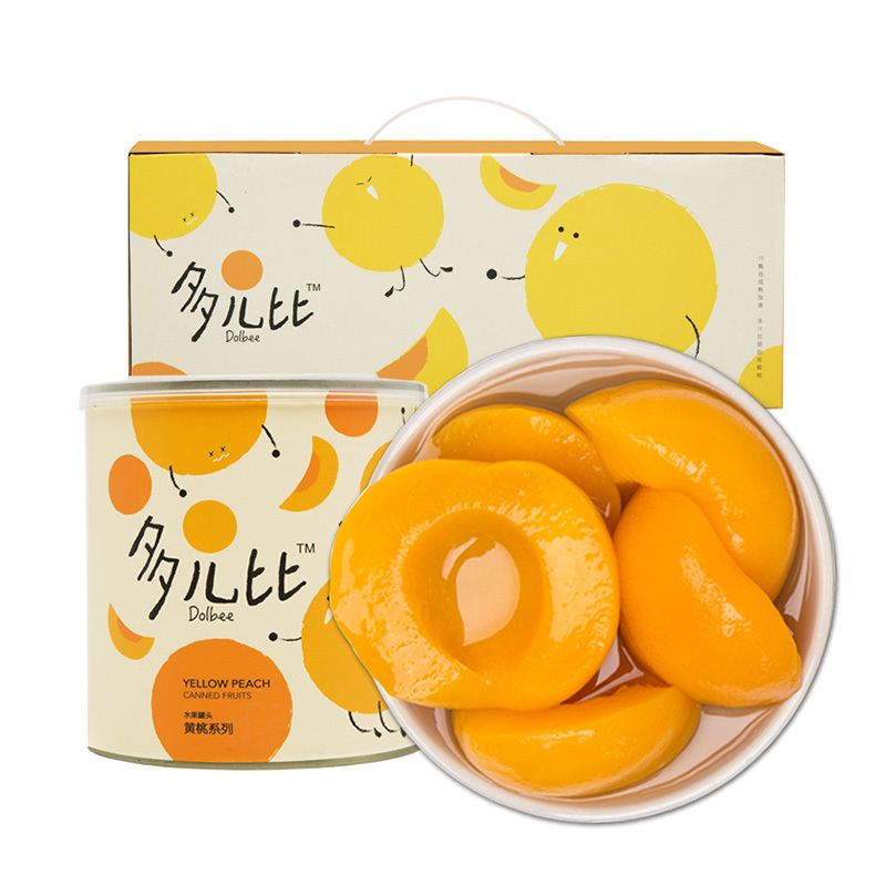 多儿比dolbee 对开黄桃水果罐头分享礼盒装2.46kg 休闲零食品 过节送礼佳品 年货礼盒