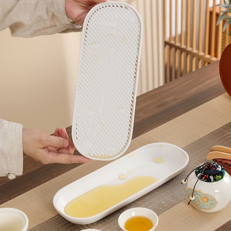 华普思旅行茶具套装 户外便携陶瓷快客杯玉白-一壶六杯+罐巾夹+灰色包-带盘高清大图