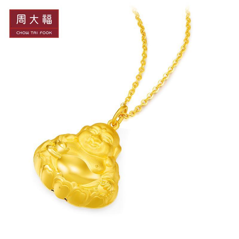 周大福珠宝首饰经典单面佛足金黄金吊坠计价工费158元f219799