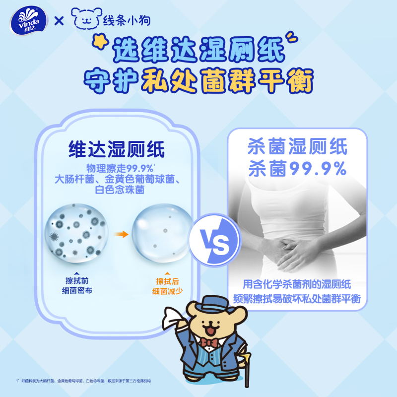 [维达×线条小狗联名]维达纯水湿厕纸80片4包共320片 家用厕所卫生私处清洁擦屁屁专用湿厕纸丢入马桶可冲散高清大图