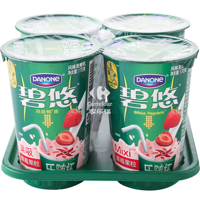 达能碧悠果吸草莓果粒全脂风味发酵乳170克