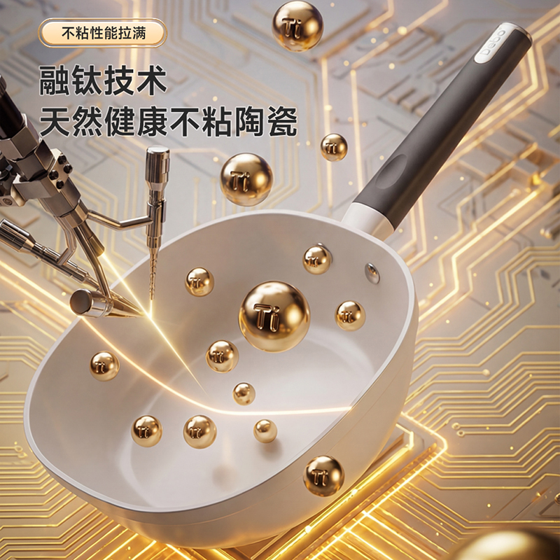 德铂霍达炒锅有钛不粘炒菜锅耐磨导热均匀加厚复底不挑灶 炒菜锅高清大图