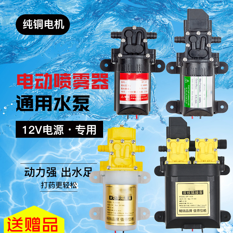 12v电动喷雾器打药水泵纯铜电机强劲隔膜泵智能双核自吸抽泵