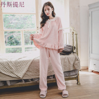 冬季加厚法兰绒睡衣女韩版甜美可爱公主蕾丝家居服珊瑚绒保暖套装