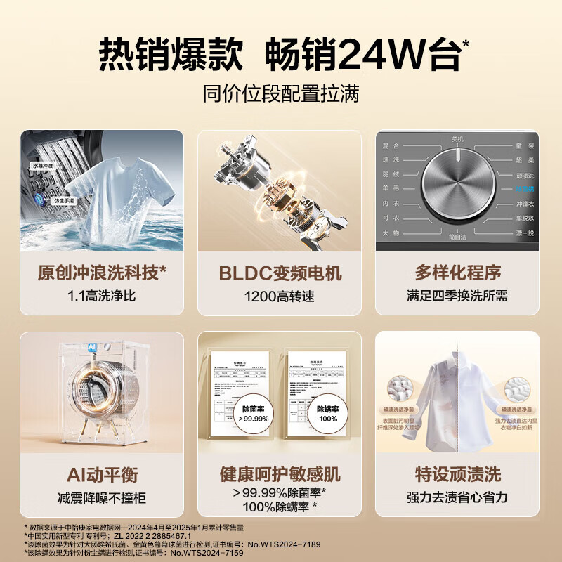 海尔(Haier)EG100MAX29S 10KG滚筒洗衣机初色系列超薄1.1洗净比变频除菌螨一级能效六维减震大容量高清大图