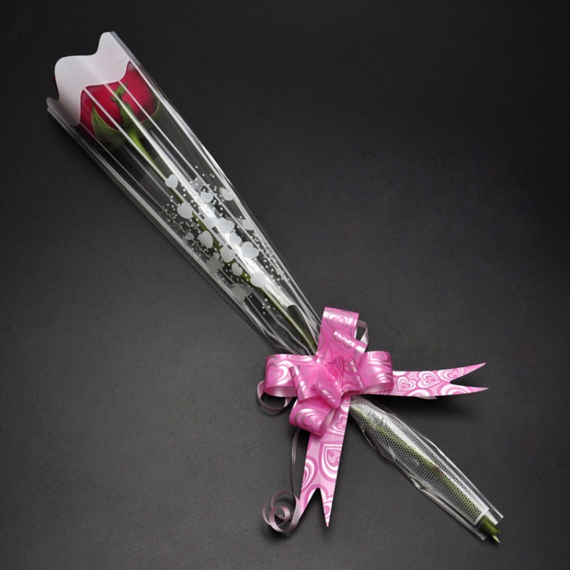 diy玫瑰花袋子手工鲜花包装纸材料礼品单支透明印塑料袋花