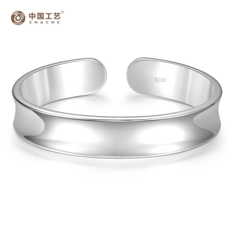 中国工艺 足银开口平安无事手镯 扁平足银手镯约43克