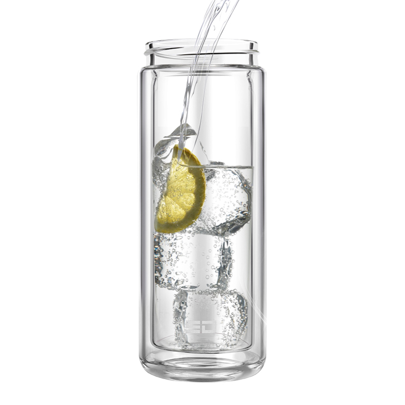 松道 玻璃杯 双层玻璃杯双层玻璃水杯带盖耐高温茶水分离便携旅行杯泡茶杯SD120-300ML高清大图