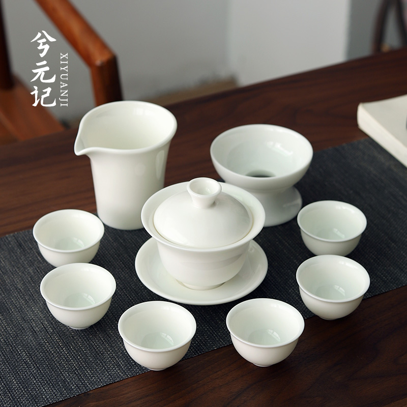 [补贴10%]羊脂玉盖碗茶杯德化白瓷茶碗带盖单个三才大号功夫家用茶具套装高清大图