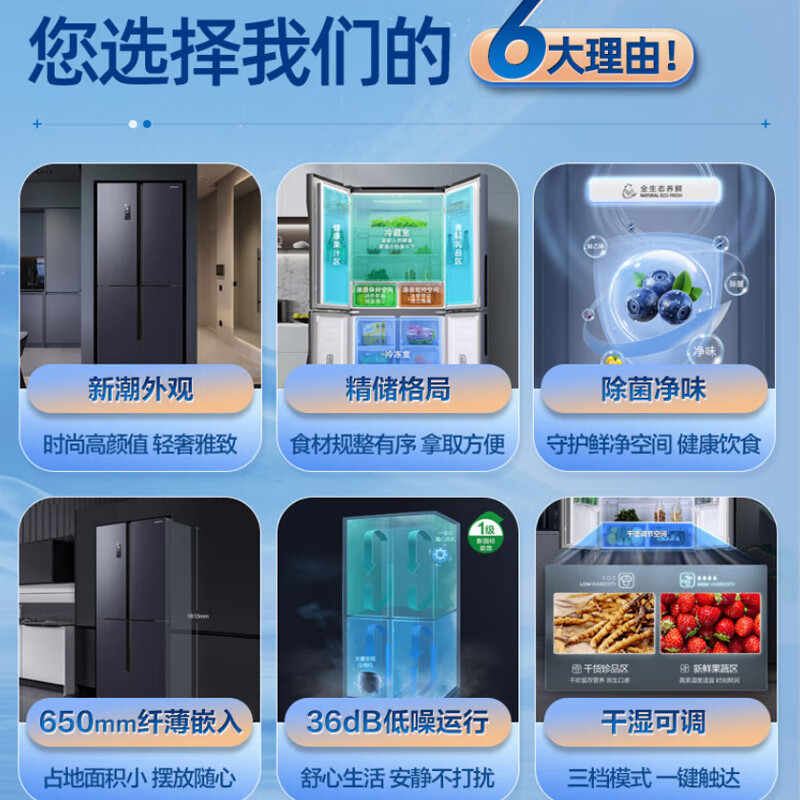 容声(Ronshen)[离子净味升级款]608L双开对开门风冷无霜家用超大容量两门超薄双门一级能效变频电冰箱