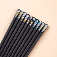 美穗吉家 家用分类合金筷5双装 MIH-2404170 合金筷子家用抗菌防滑耐高温 卡通分餐公筷餐具套装 黑色 5双